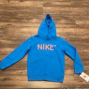 Nike Kids Bright Blue Hoodie with Orange Logo